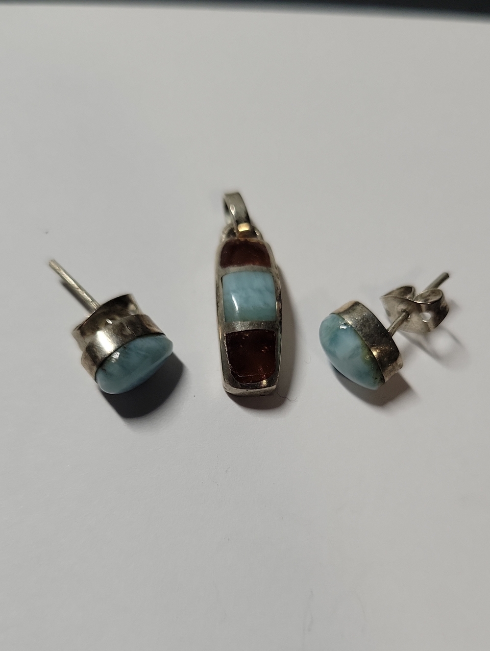Sterling Silver Larimar Stud Earrings and Pendant Set - Blue